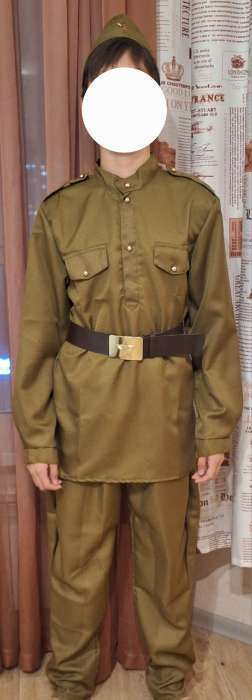 Фотография покупателя товара Маскарадный костюм военного для мальчика, пилотка, ремень, габардин, р-р 30, рост 110-116 - Фото 1