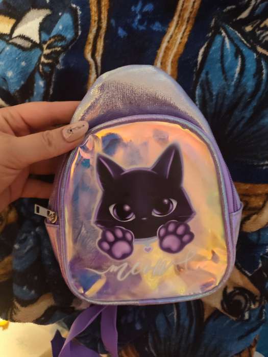 Фотография покупателя товара Сумка-рюкзак детская через плечо Мяу на молнии, сиреневая - Фото 1