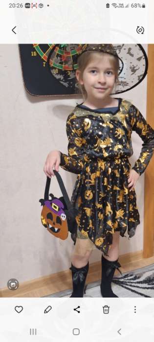 Фотография покупателя товара Карнавальный костюм «Ведьма»: платье, шляпа, чулки, сумка, рост 104-110 см - Фото 2