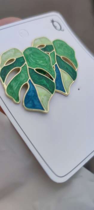 Фотография покупателя товара Серьги с эмалью «Листья» монстеры, цвет зелёный в золоте - Фото 1