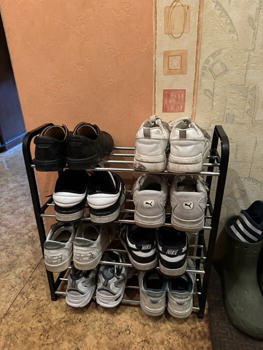 Фотография покупателя товара Полка для обуви Доляна, 4 яруса, 50×19×59 см, чёрная - Фото 126