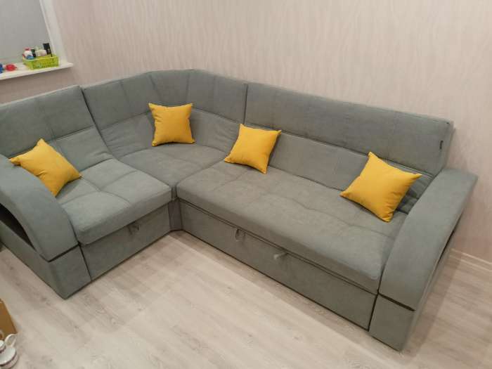 Фотография покупателя товара Диван угловой «Майами 3», механизм венеция, универсальный, велюр, цвет селфи 02/подушки 01 - Фото 2