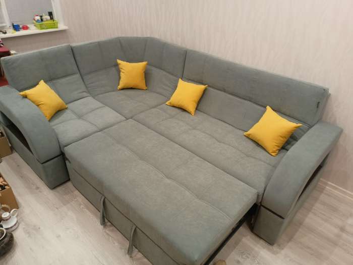 Фотография покупателя товара Диван угловой «Майами 3», механизм венеция, универсальный, велюр, цвет селфи 02/подушки 01 - Фото 3