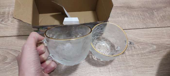 Фотография покупателя товара Набор кружек «Льдинка», 420 мл, 10.5×13.5×7.8 см, с золотой отводкой, 2 шт., стекло, прозрачный - Фото 4