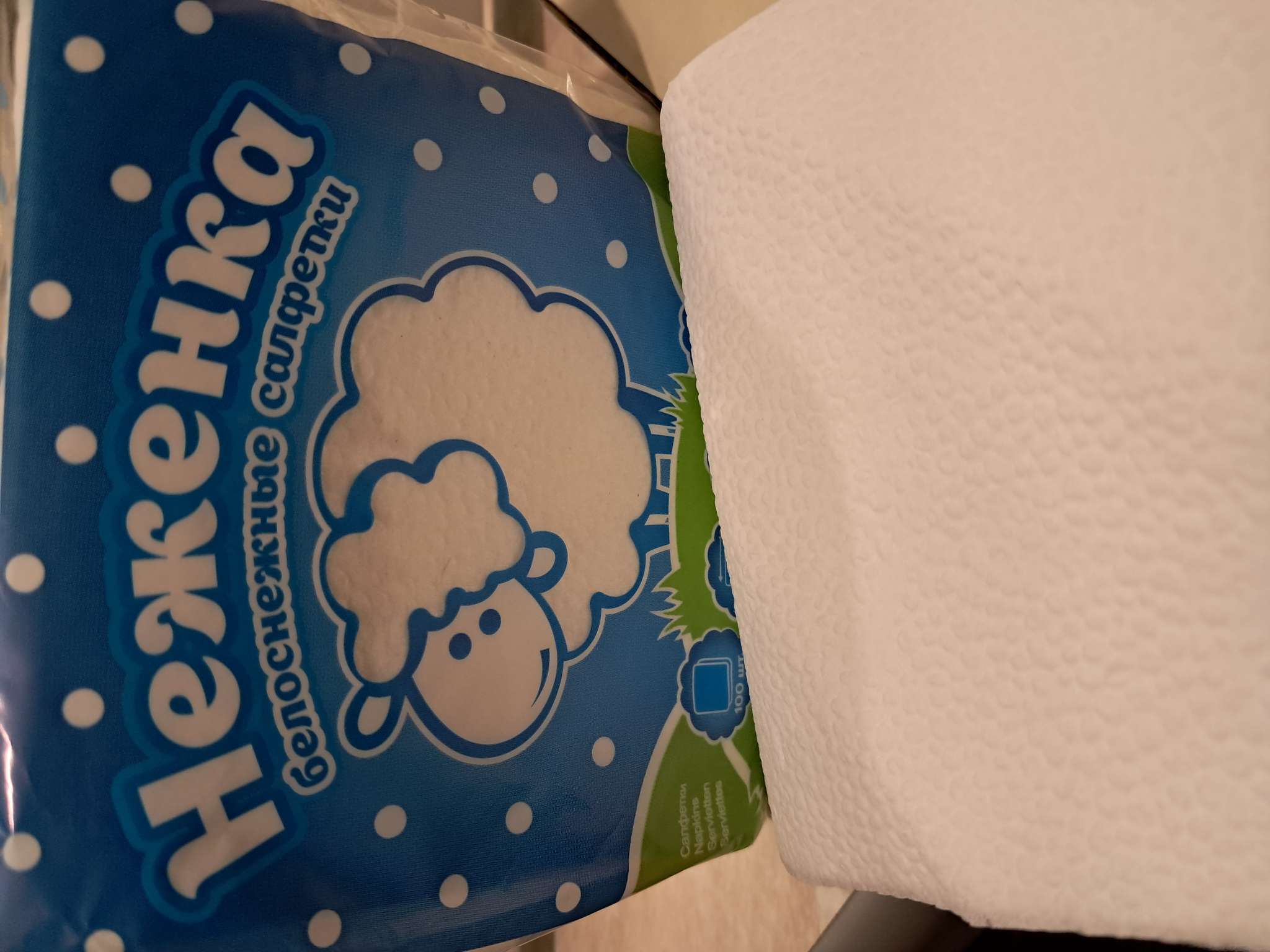 Фотография покупателя товара Салфетки бумажные «Неженка», 24×24 см, 1 слой, 100 шт., белые - Фото 1