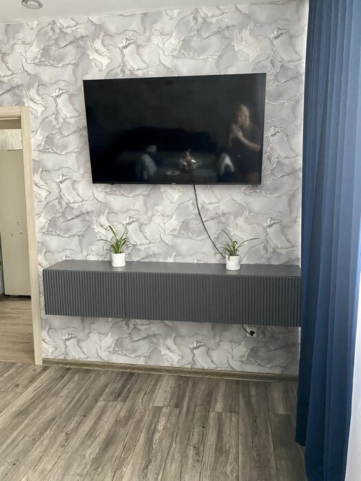 Фотография покупателя товара УЦЕНКА Тумба под ТВ подвесная Инфинити, 1800×330×330, Графит/Эйхория МДФ - Фото 2