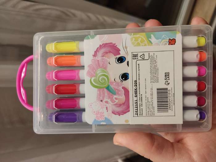 Фотография покупателя товара Фломастеры 12 цветов "Мышка", в пластиковом пенале с ручкой, вентрилируемый колпачок, МИКС