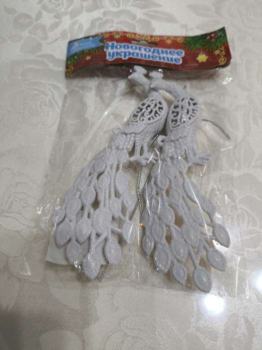 Фотография покупателя товара Ёлочные игрушки 2 шт. «Зимнее волшебство. Павлин» пластик, 5.5×16 см, белый - Фото 4