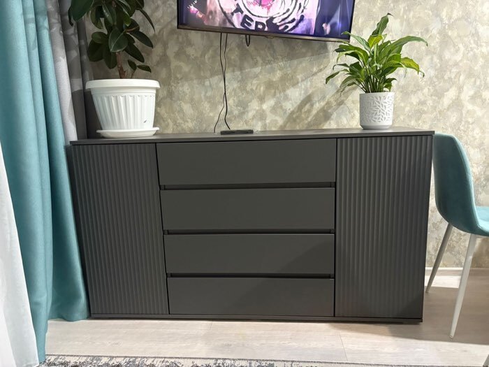 Фотография покупателя товара Комод напольный «Марвэл», 2 двери, 4 ящика, 1600×450×900 мм, цвет браш вайт/дуб крафт - Фото 4