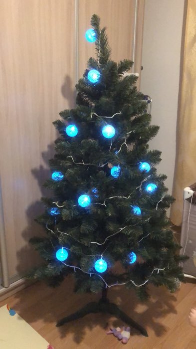 Фотография покупателя товара Гирлянда «Нить» 5 м с насадками «Клубки голубые», IP20, прозрачная нить, 20 LED, свечение белое, 220 В - Фото 3