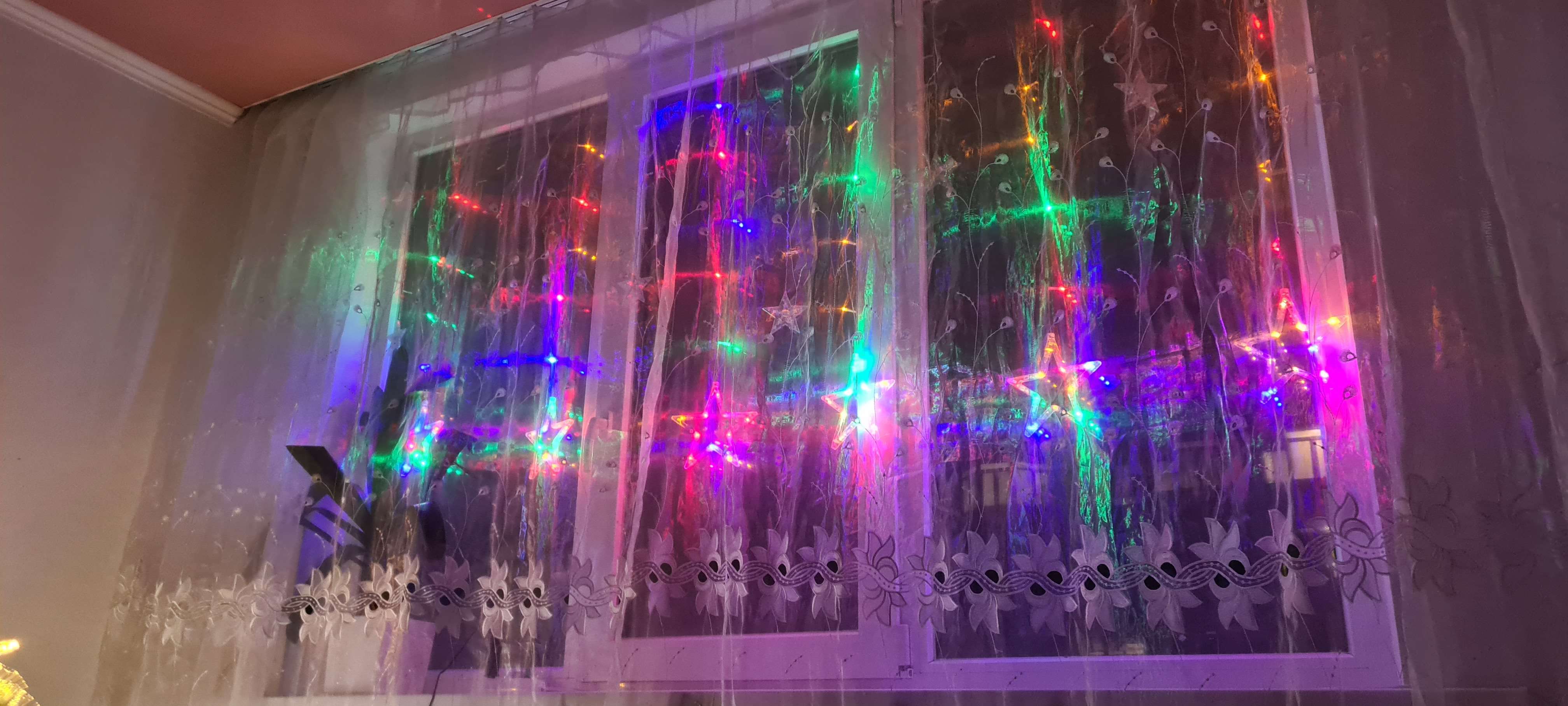 Фотография покупателя товара Гирлянда «Бахрома» 2.4 × 0.9 м с насадками «Звёзды», IP20, прозрачная нить, 138 LED, свечение мульти, 8 режимов, 220 В - Фото 83
