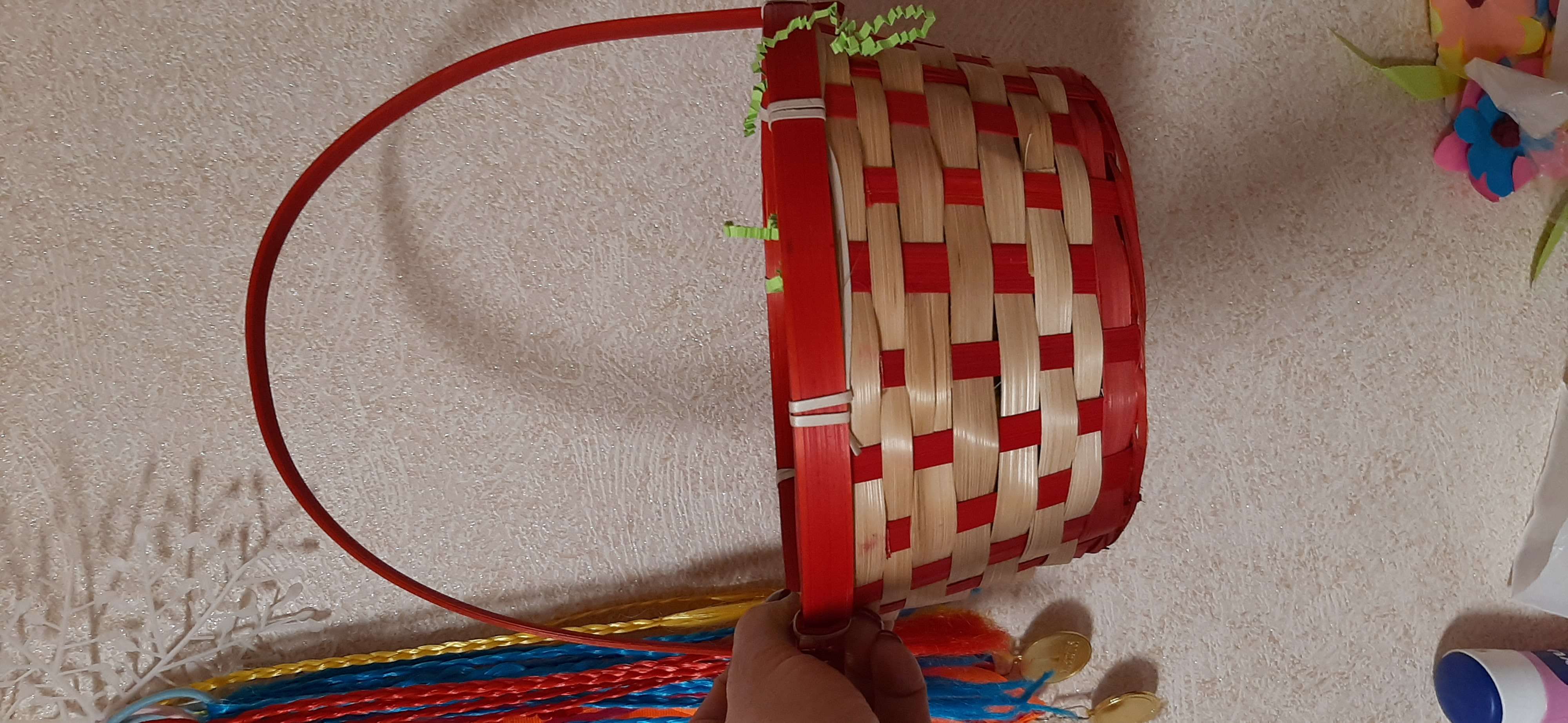 Фотография покупателя товара Корзина плетеная, бамбук, 21х21х10/24 см, красная