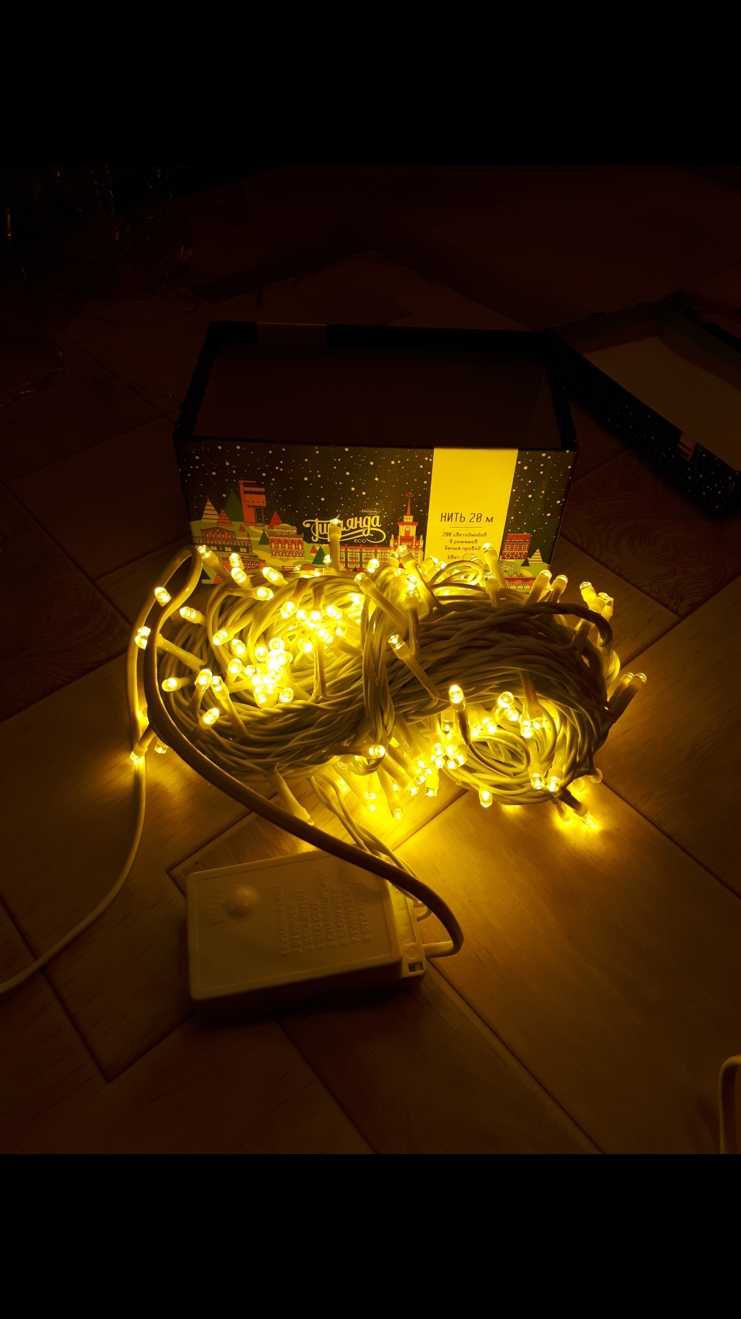 Фотография покупателя товара Гирлянда «Нить» 10 м, IP44, тёмная нить, 100 LED, свечение жёлтое, 8 режимов, 220 В - Фото 11