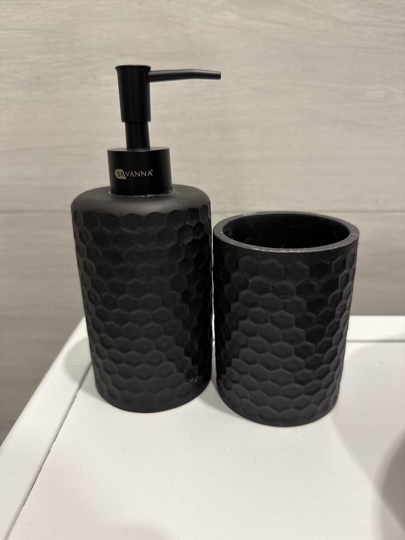 Фотография покупателя товара Набор аксессуаров для ванной комнаты SAVANNA, 2 предмета, дозатор, стакан, чёрный - Фото 1