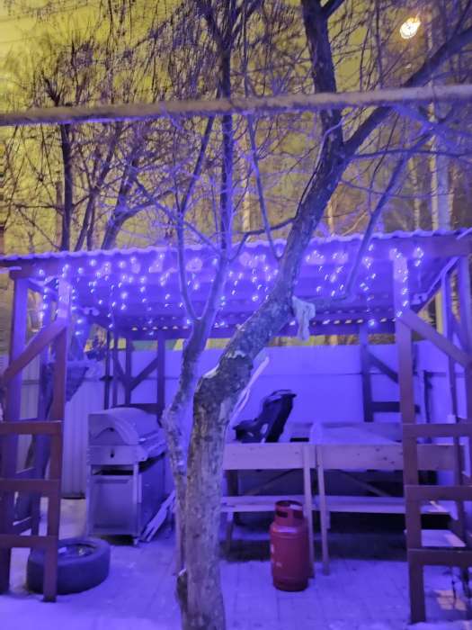 Фотография покупателя товара Гирлянда «Бахрома» 3 × 0.6 м, IP44, УМС, белая нить, 160 LED, свечение фиолетовое, 220 В - Фото 14