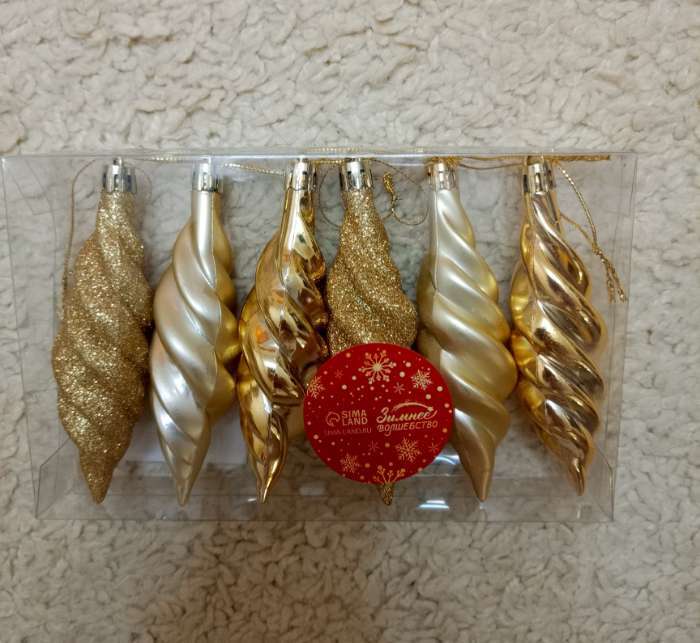 Фотография покупателя товара Ёлочные игрушки 6 шт. «Сосулька блестящая», 3×10 см, золото - Фото 1