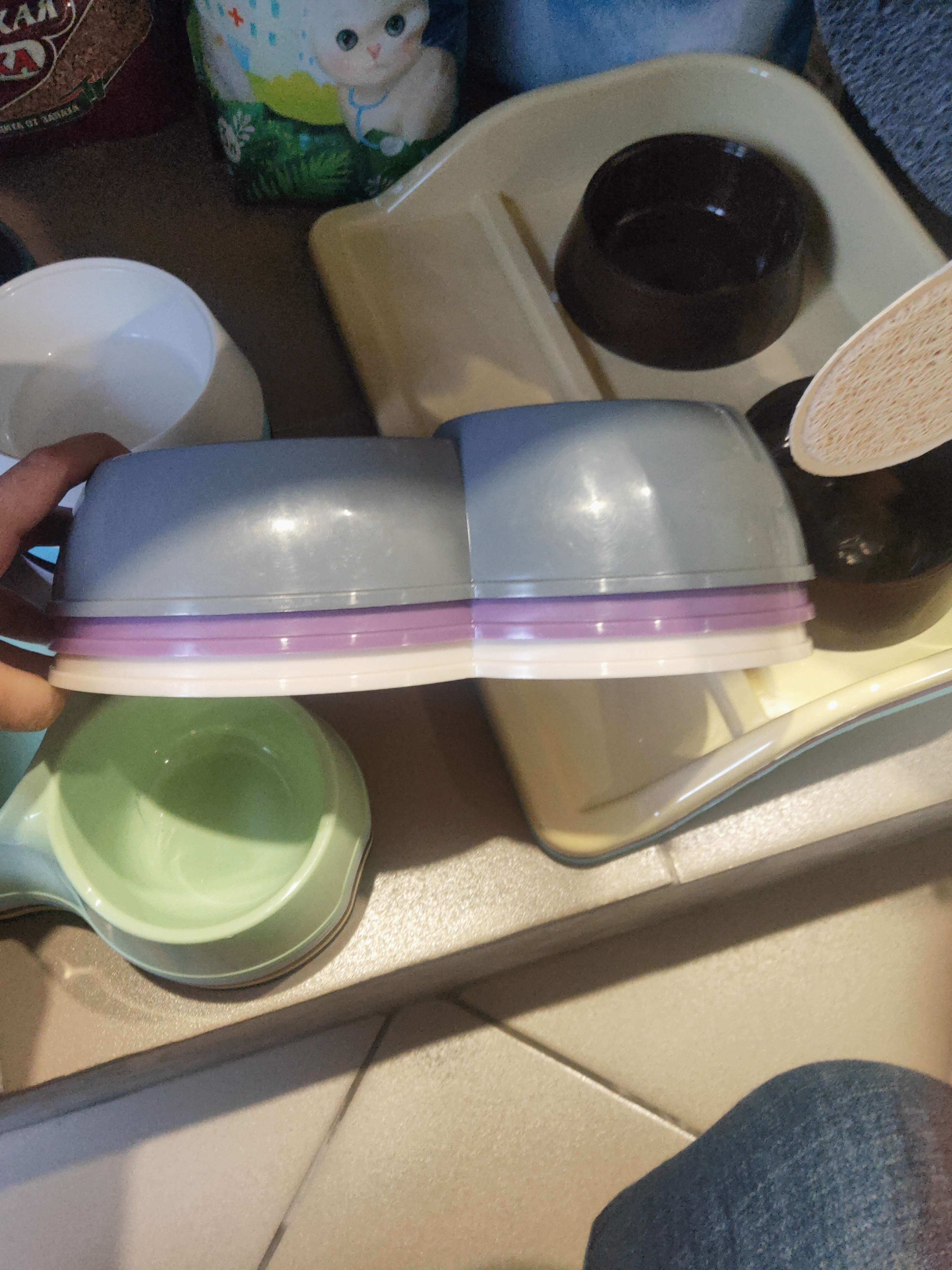 Фотография покупателя товара Миска двойная пластиковая 630 и 430 мл, 29,5 х 20 х 6 см, фиолетовый - Фото 4