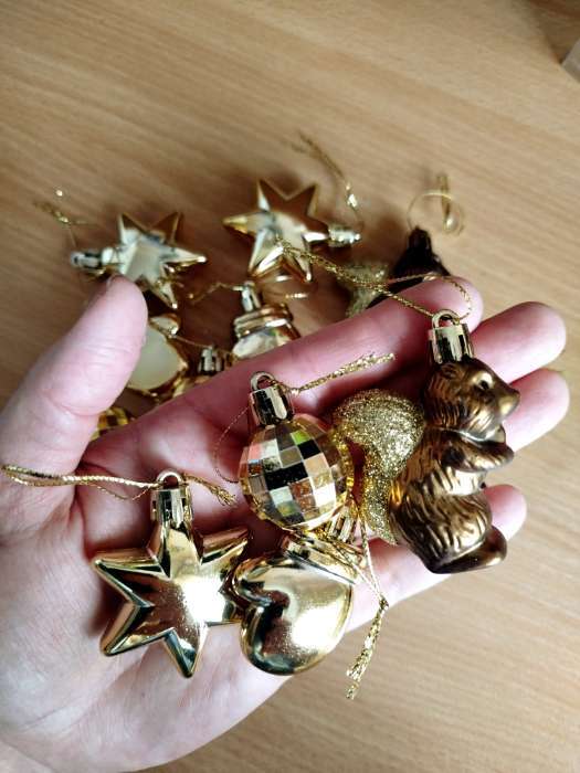 Фотография покупателя товара Ёлочные игрушки «Диско», шары новогодние, набор 12 шт., золотистый/коричневый - Фото 1