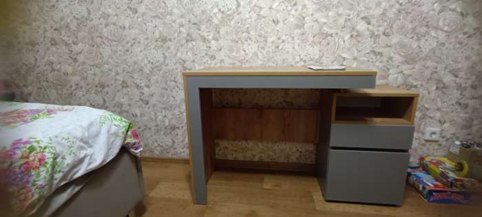 Фотография покупателя товара Стол письменный с тумбой «Нова», 1153×450×750 мм, цвет серый шифер/дуб крафт золото - Фото 1