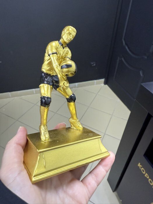 Фотография покупателя товара Кубок наградной с фигуркой «Волейбол: лучший игрок», 15×9×8 см - Фото 1