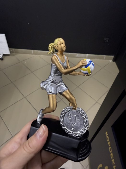 Фотография покупателя товара Кубок наградной с фигуркой «Волейбол: женский», 15×9×5 см - Фото 2
