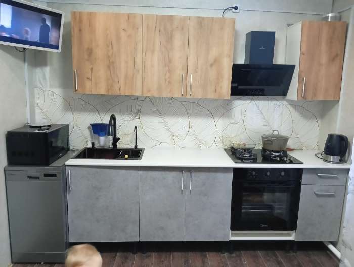 Фотография покупателя товара Кухня под встраиваемую технику «Европа», 2400 мм, цвет серый крафт/дуб белый крафт - Фото 1