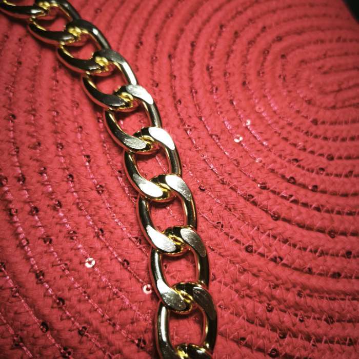 Фотография покупателя товара Цепочка для сумки, с карабинами, металлическая, плоская, 18×13 мм, 30 см, цвет золотой - Фото 1