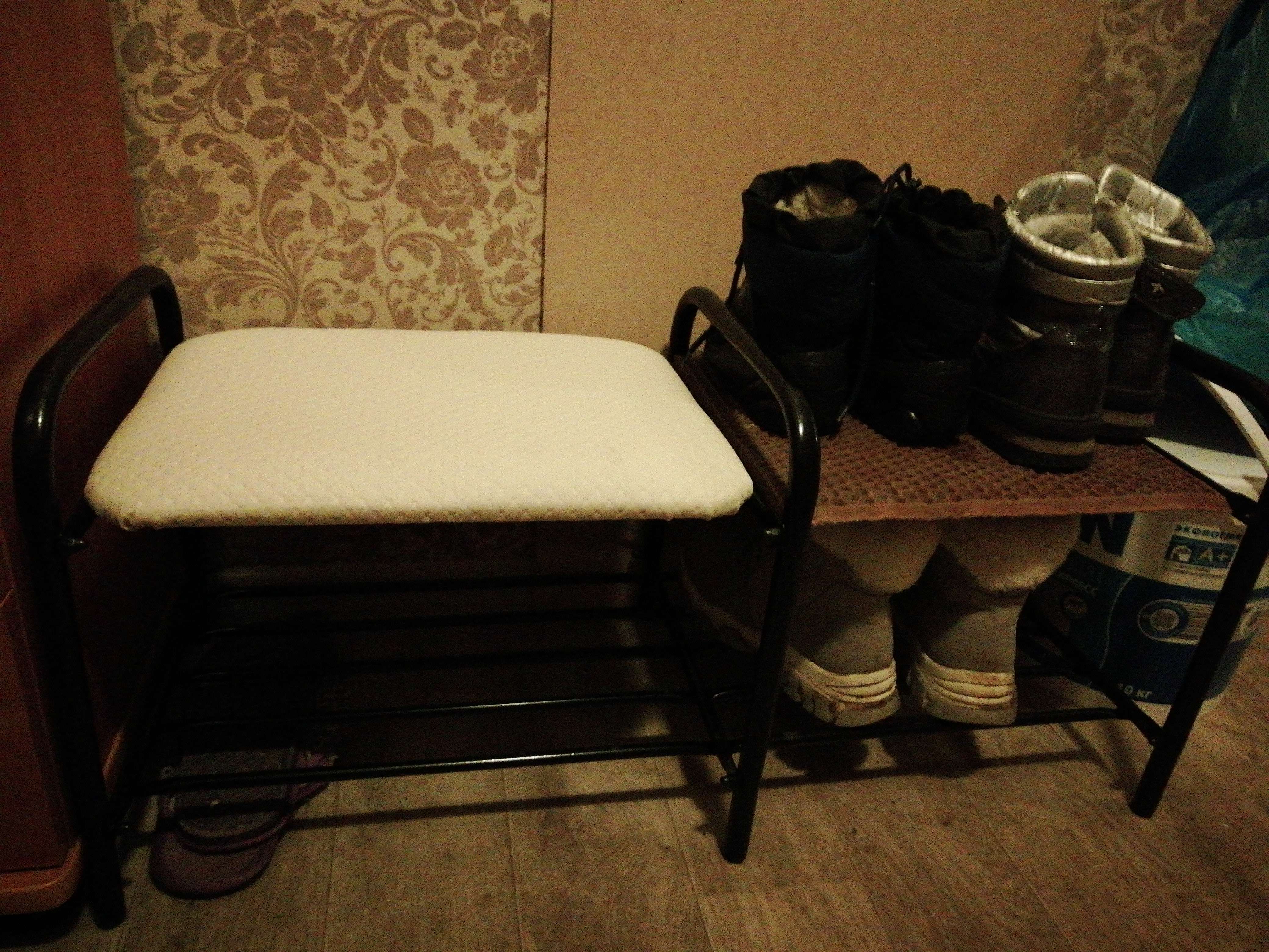 Фотография покупателя товара Этажерка для обуви с сиденьем «Люкс», 2 яруса, 79×33×36 см, цвет чёрный - Фото 1