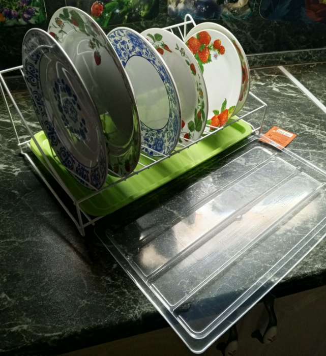 Фотография покупателя товара Сушилка для посуды с поддоном, 38×17.5×23.5 см, белая - Фото 2