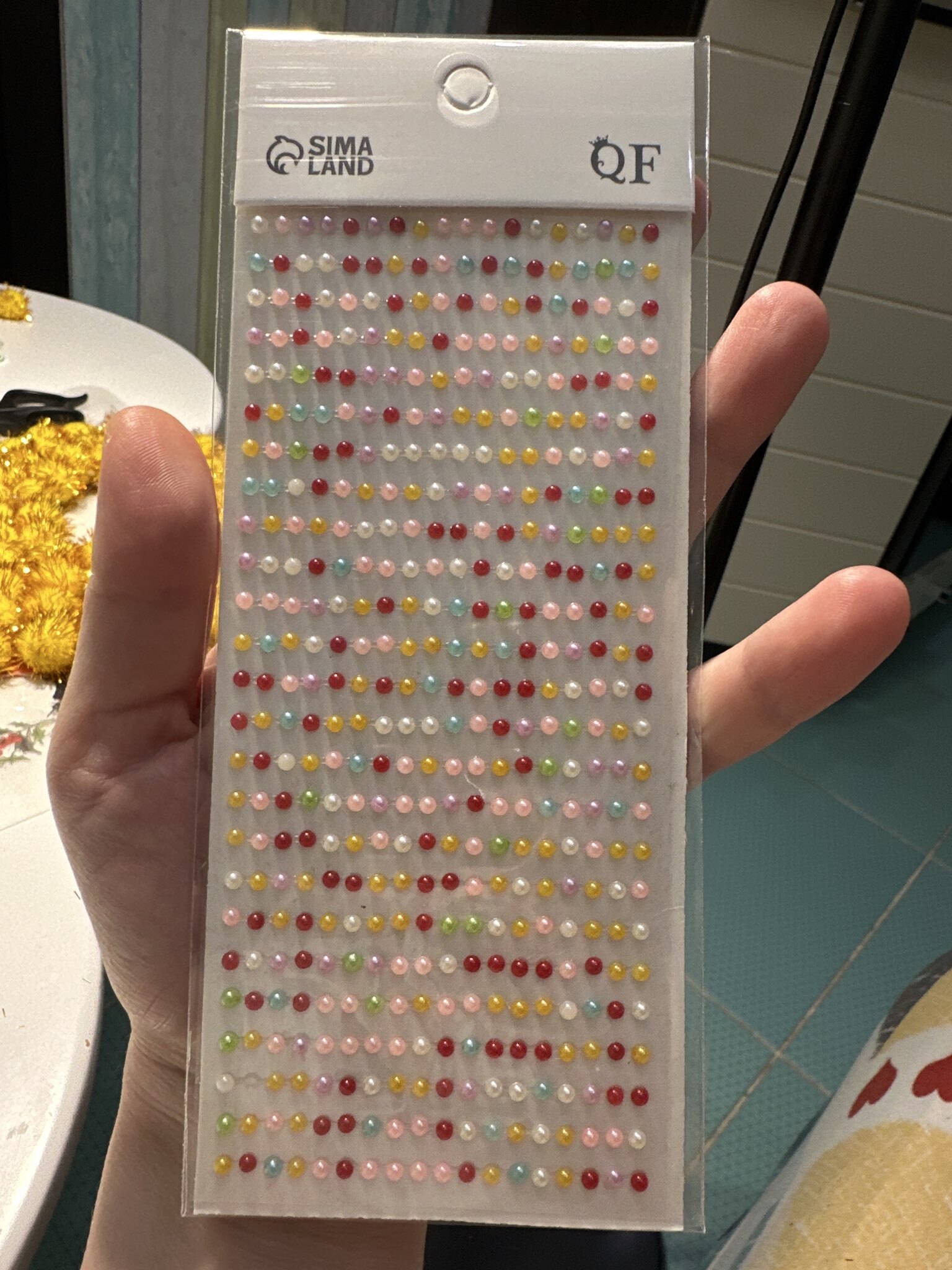 Фотография покупателя товара Стразы для декора, жемчужные, на клеевой основе, 7.5×16 см, d=3 мм, разноцветные - Фото 2