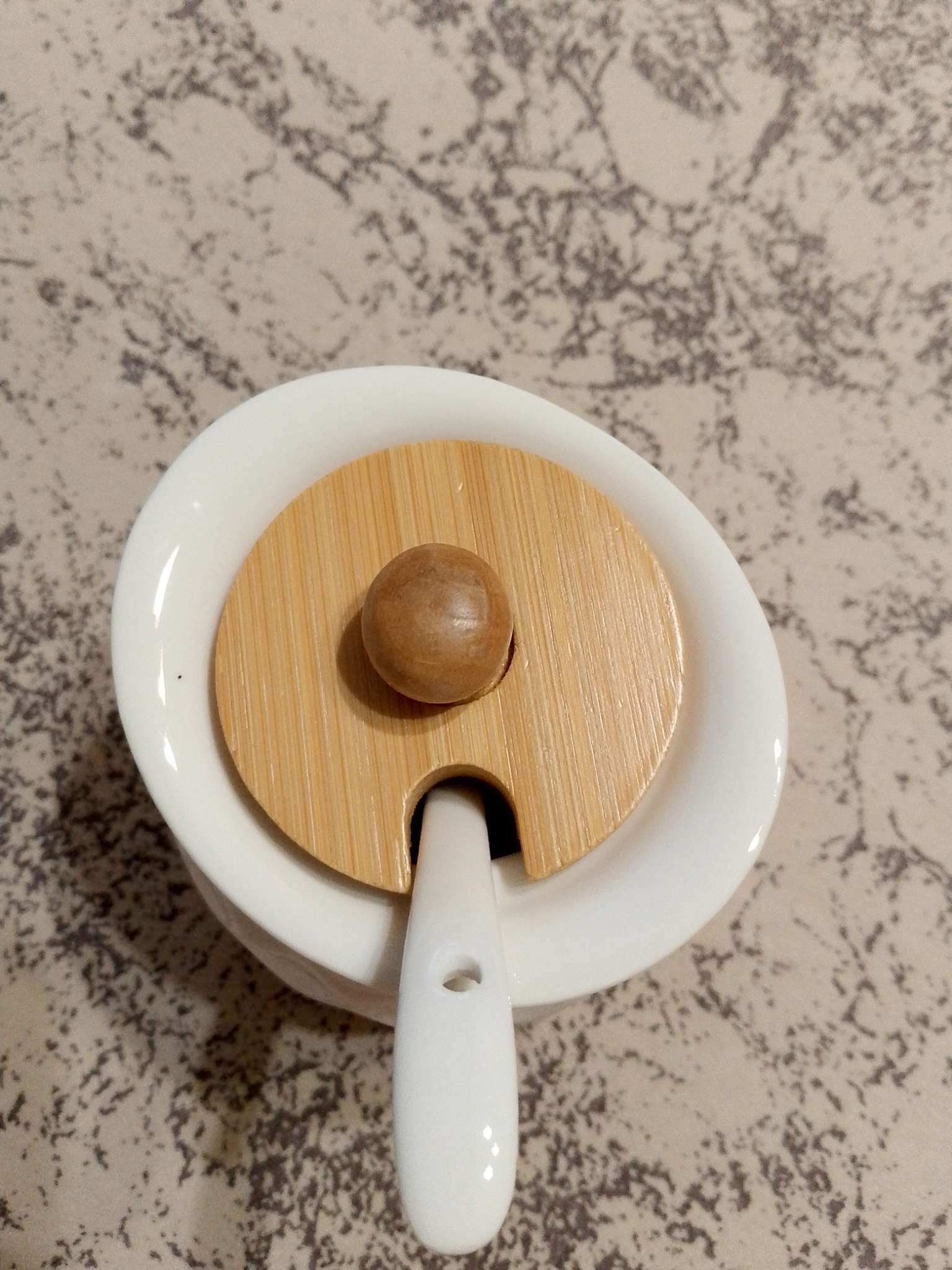 Фотография покупателя товара Сахарница с ложкой на бамбуковой подставке BellaTenero, 140 мл, фарфор, белая - Фото 4