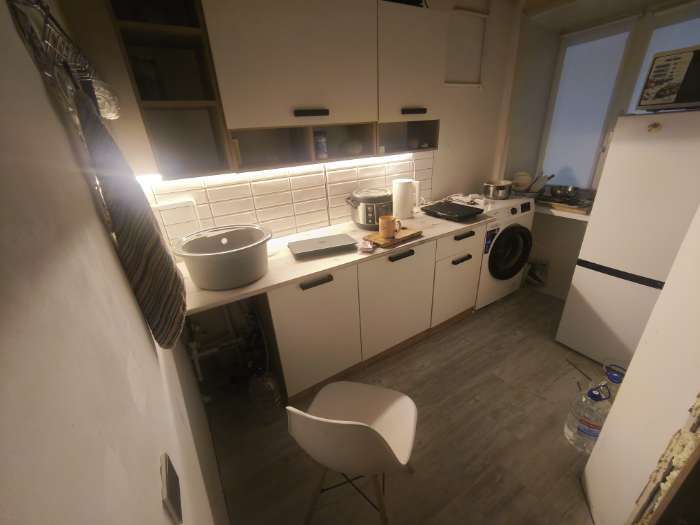 Фотография покупателя товара Кухонный гарнитур прямой «Варвара», 1600×600 мм, цвет крафт золотой/белый - Фото 2