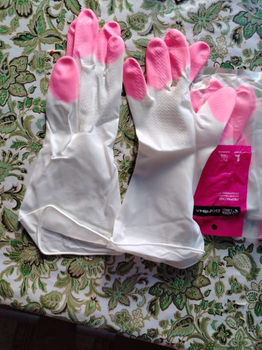 Фотография покупателя товара Перчатки хозяйственные Доляна, суперпрочные, размер L, ПВХ, МИКС - Фото 1