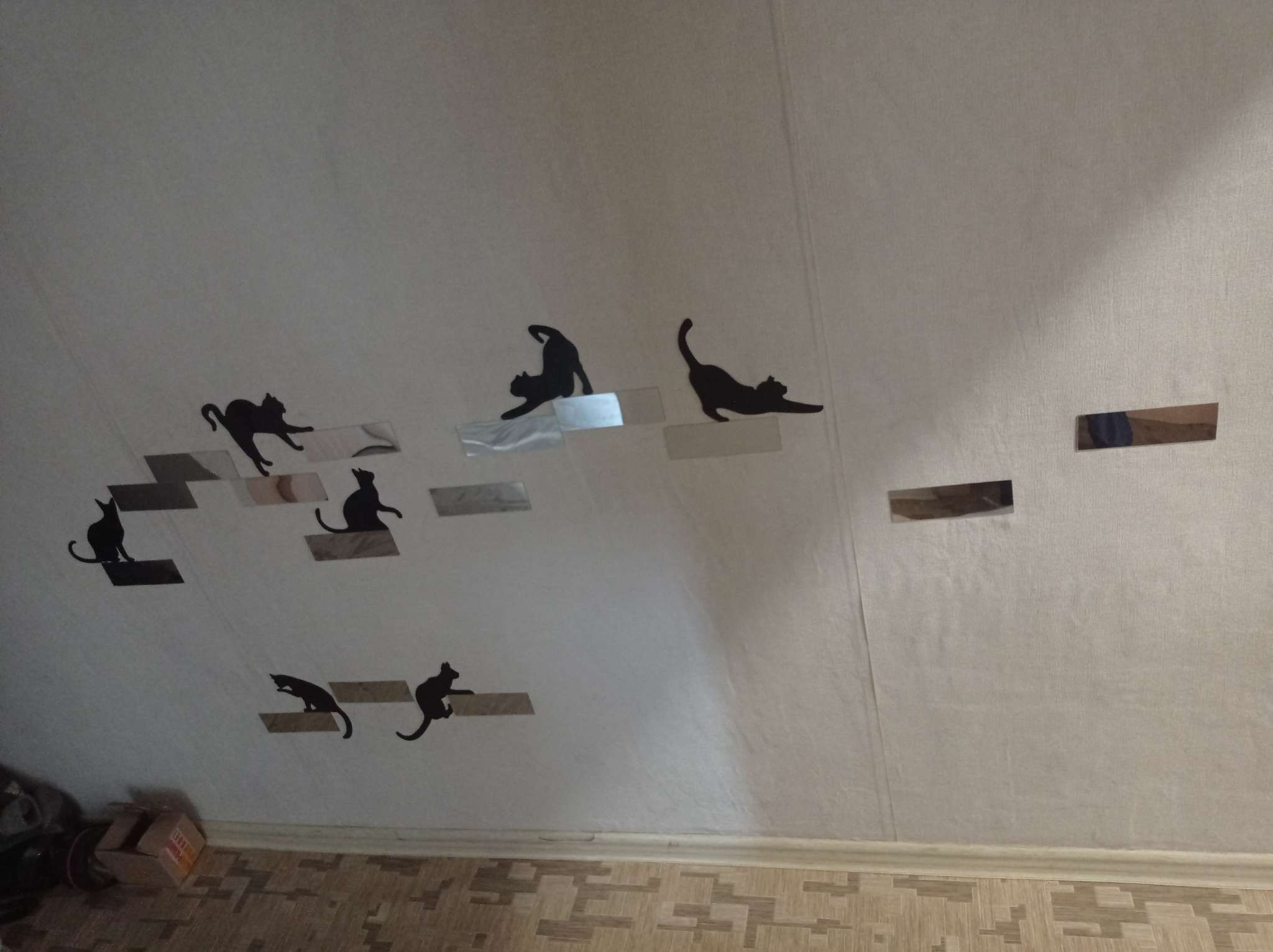 Фотография покупателя товара Зеркало настенное «Котики», акриловое, 8 шт., на клеевой основе, разный размер, чёрное - Фото 1