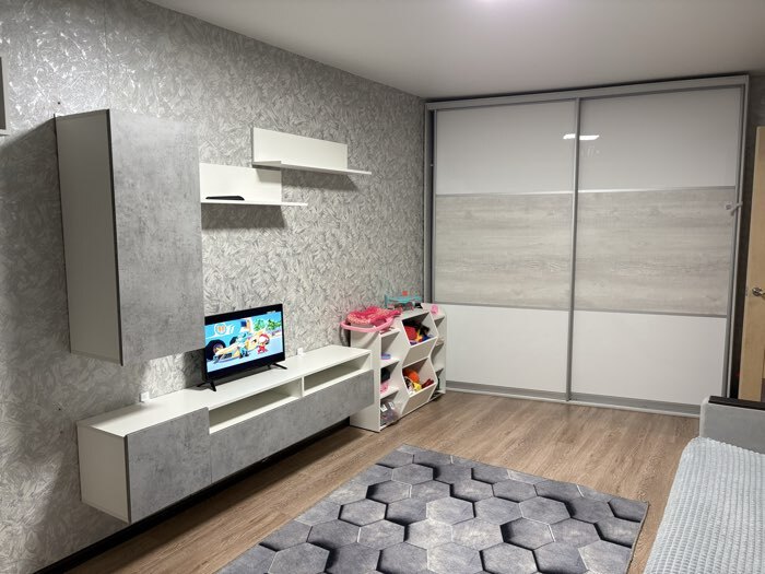 Фотография покупателя товара Гостиная под телевизор «Лира», 2130×1680×350 мм, цвет серый графит - Фото 5