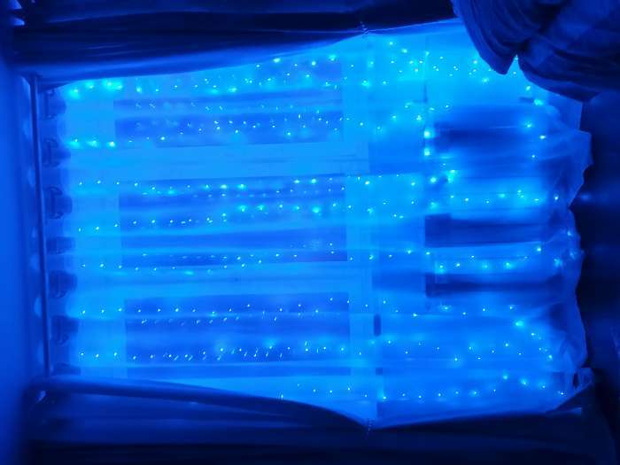 Фотография покупателя товара Гирлянда «Занавес» 2.8 × 3 м роса на крючках, с пультом, IP20, серебристая нить, 300 LED, свечение синее, 8 режимов, USB - Фото 5