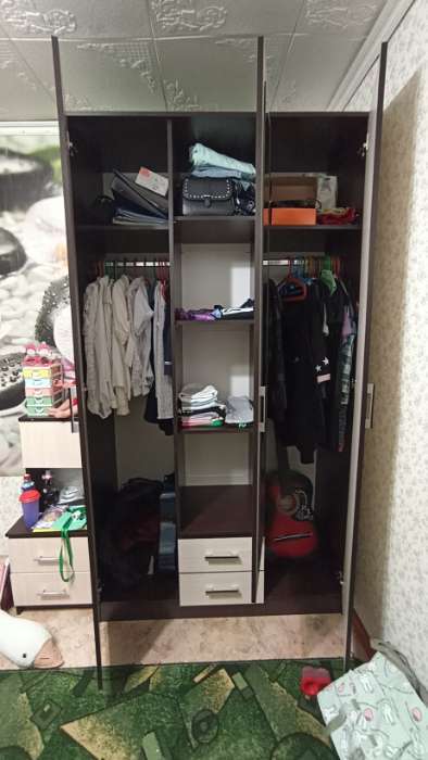 Фотография покупателя товара Шкаф прямой трёхстворчатый «Трио», 2 ящика, 1200×482×2200 мм, цвет венге/лоредо - Фото 2