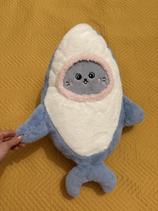 Фотография покупателя товара Мягкая игрушка без наполнителя «Кот» в костюме акулы, 48 см, цвет голубой - Фото 3