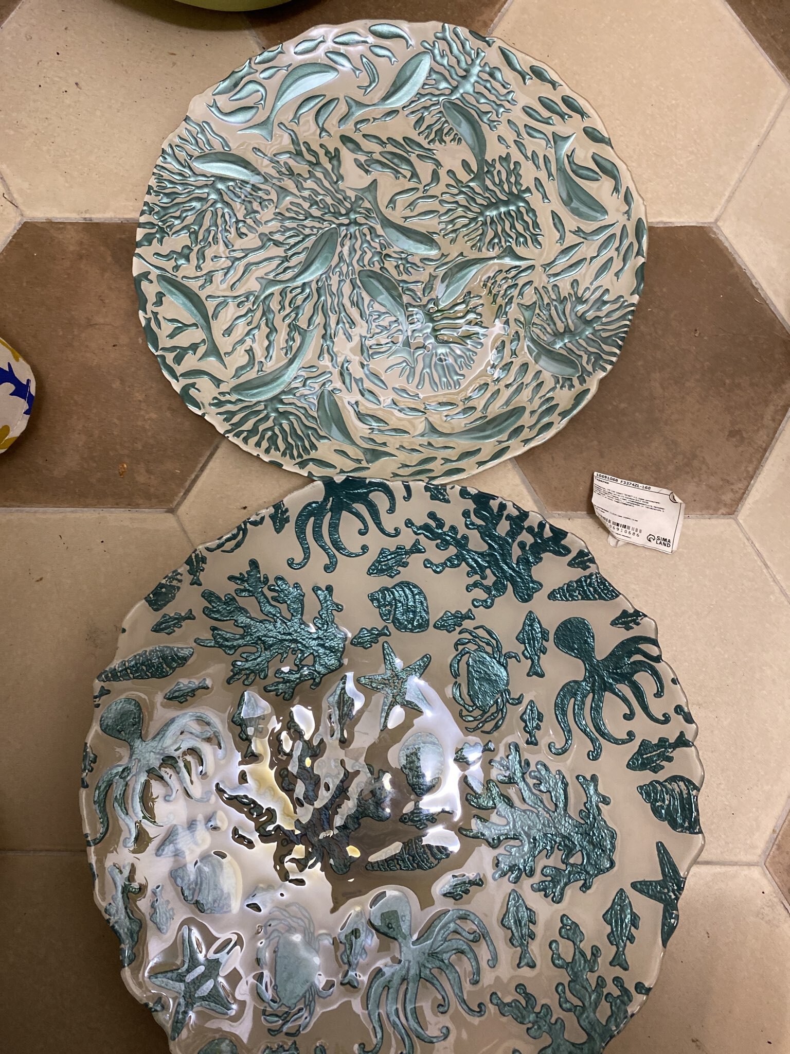 Фотография покупателя товара Блюдо для подачи «Дельмар. Кораллы», d=33 см, стекло, бирюзовое - Фото 1