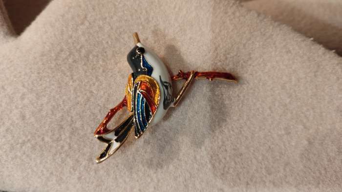 Фотография покупателя товара Брошь «Птичка» чижик, цветная в золоте - Фото 2