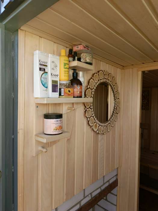 Фотография покупателя товара Полка - вешалка для бани и сауны «Ступенька»,64×46×10 см, настенная, липа, 2 крючка, «Добропаровъ» - Фото 1