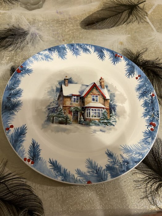 Фотография покупателя товара Тарелка новогодняя Доляна «Зимний вечер», d=25.5 см, фарфор, белая - Фото 1
