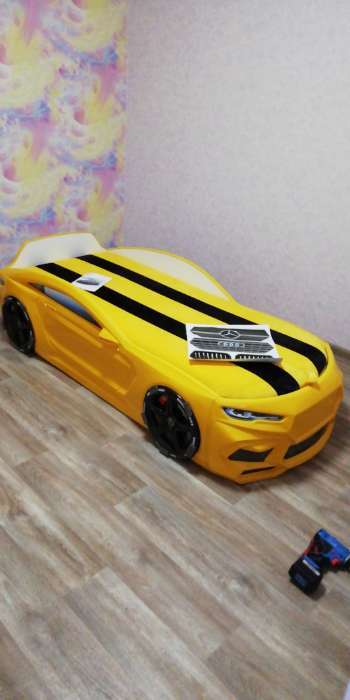 Фотография покупателя товара Кровать Romeo-M, мультибренд, цвет жёлтый, фары, ящик, матрас - Фото 3