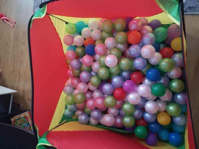 Фотография покупателя товара Набор шаров 500 шт, цвета: перламутрово - зелёный, малиновый, голубой - Фото 2