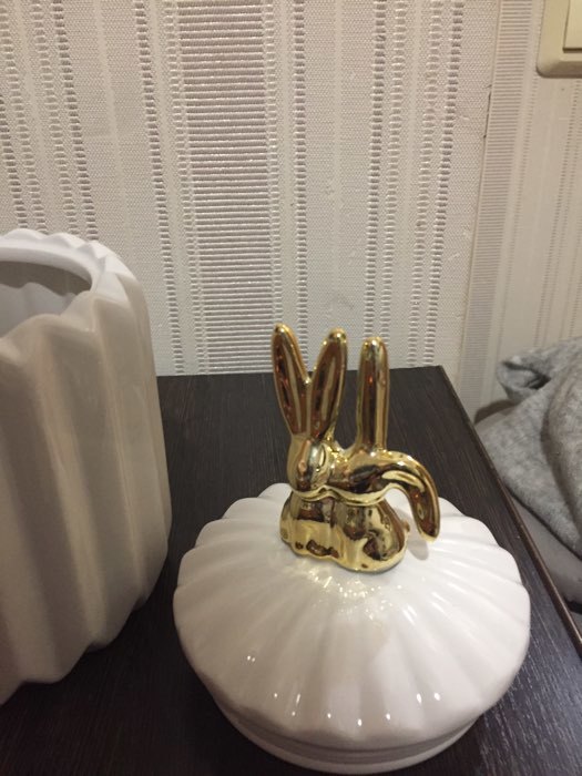 Фотография покупателя товара Банка керамическая для сыпучих продуктов Доляна «Золотой зайка», 600 мл, цвет белый - Фото 10