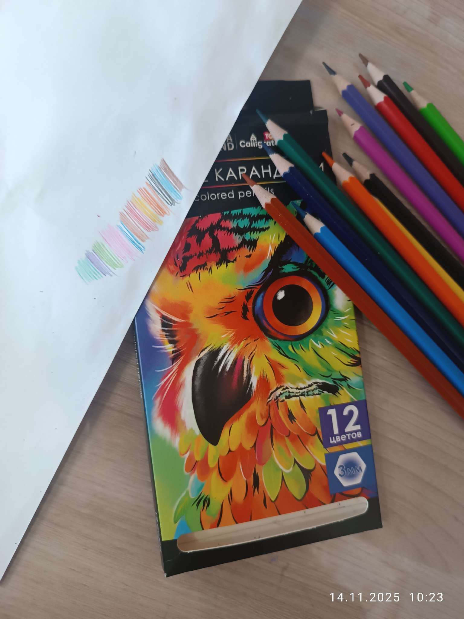 Фотография покупателя товара Карандаши цветные, 12 цветов, Calligrata TOP, шестигранные, пластиковые - Фото 2