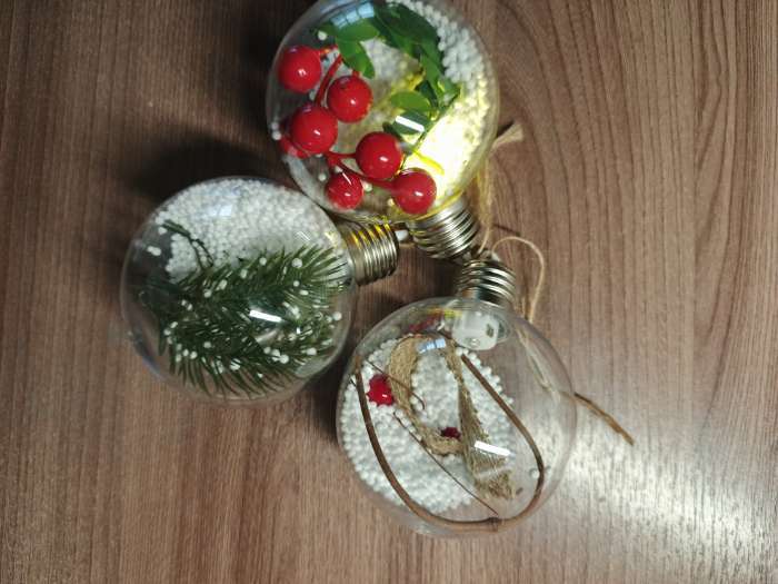 Фотография покупателя товара Набор ёлочных шаров «Зимний лес», 3 шт., d=8 см, 1 LED, от батареек, свечение белое - Фото 1