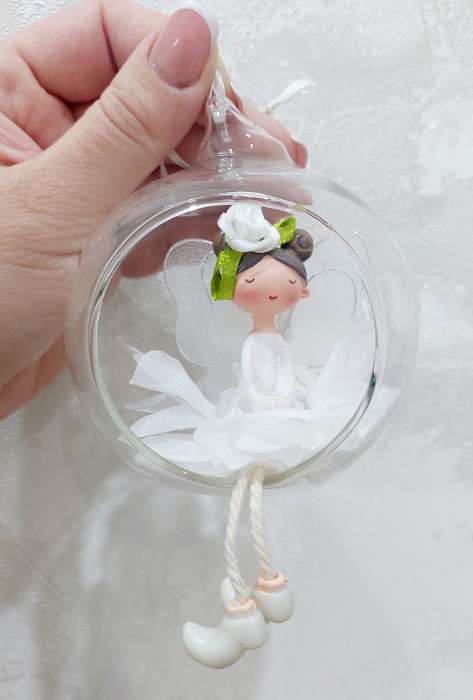 Фотография покупателя товара Фигурка - подвеска «Фея-бабочка, в юбке лепестке пушок, в шарике», ёлочная игрушка, 9×8×10 см - Фото 1