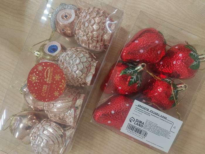 Фотография покупателя товара Ёлочные игрушки 6 шт. «Клубничка» 4×6 см, красный - Фото 1