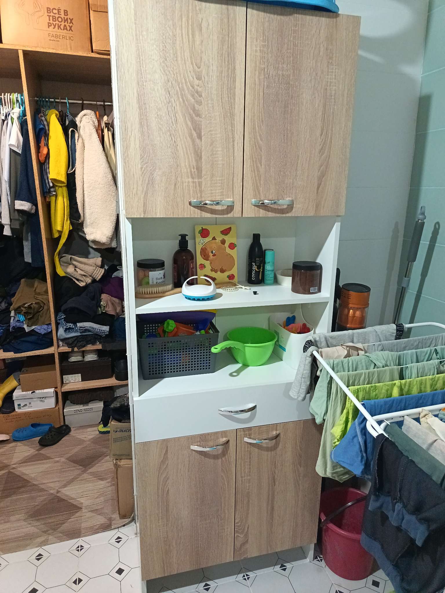 Фотография покупателя товара Шкаф - пенал напольный для ванной комнаты «Клик Мебель», 650×300×1850 мм, цвет белый/дуб сонома - Фото 1